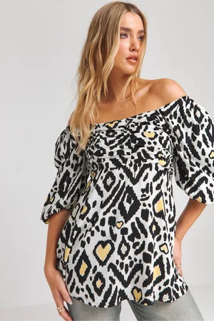 Simply Be Womens Mono Print Long Sleeve Ruched Front Smock Top