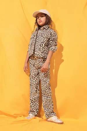 River Island Girls Girls Straight Fit Leopard Print 100% Cotton Jeans