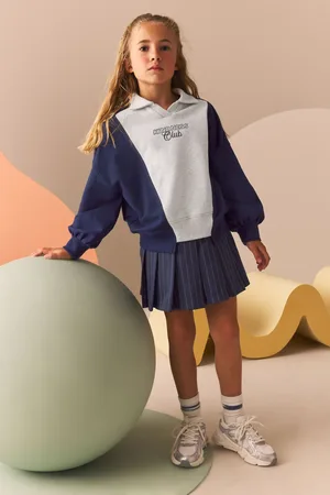 Next Girls Navy/ 100% Cotton Sweatshirt And Pleated Pinstripe Skort Set (3-16yrs)