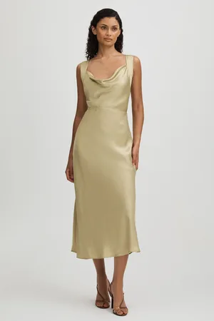 Paige Silk Satin Cowl Neck Midi Dress AU 14