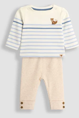 JoJo Maman Bébé Boys Fox Embroidered Breton Top And Rib Leggings Set