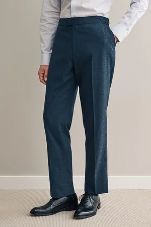 Next Mens Navy Signature Textured Italian Wool Trousers