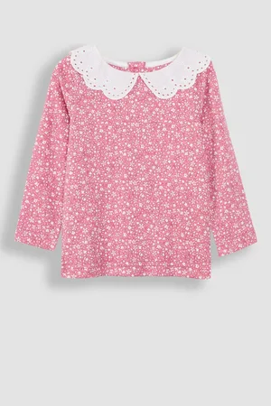 JoJo Maman Bébé Girls Floral Broderie Collar Top