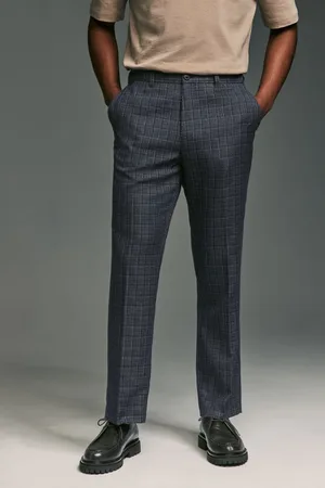 Next Mens Regular Fit Trimmed Check Smart Trousers
