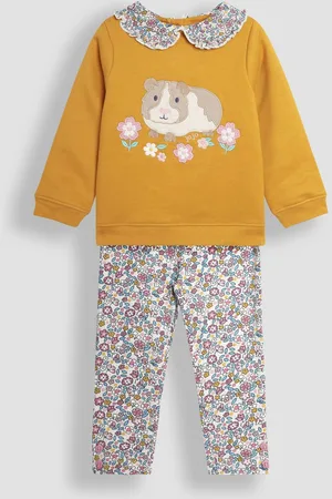 JoJo Maman Bébé Girls Mustard Guinea Pig Appliqué Sweatshirt and Leggings Set
