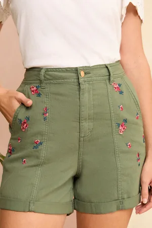 Love & Roses Womens Khaki Embroidered Utility Shorts