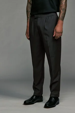 Next Mens Wool Blend Check Regular Fit Smart Trousers