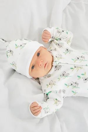 JoJo Maman Bébé White Koala Print Cotton Baby Hat Upto 3 Months (50