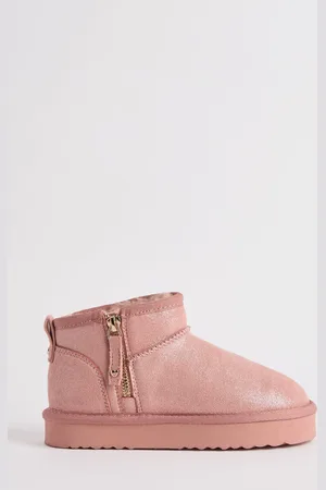 Lipsy London Pink Flatform Mule Side Zip Faux Fur Suede Lined Ultra Soft Bootie AU 4 (EU 37)