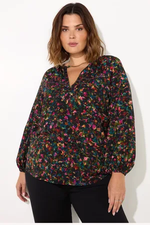 Live Unlimited London Womens Curve Multi Colour Ditsy Raglan Sleeve Blouse