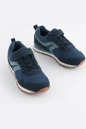 Next Boys Navy Standard Fit (F) One Strap Elastic Lace Trainers