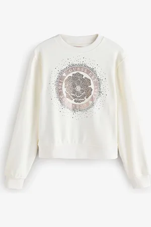 Guess Peony Graphic Logo 100% Cotton White Sweatshirt S