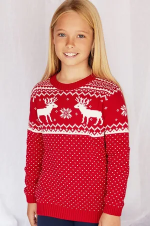 The Little Tailor Girls Kids Christmas 100% Cotton Reindeer Fairisle Jumper