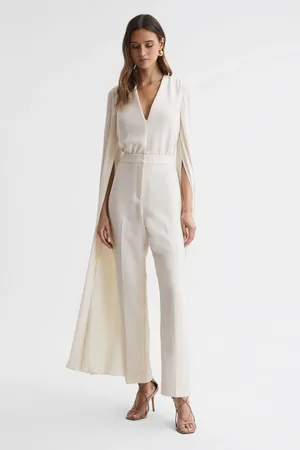Reiss Ivory Olivia Cape Sleeve V-Neck Jumpsuit AU 4
