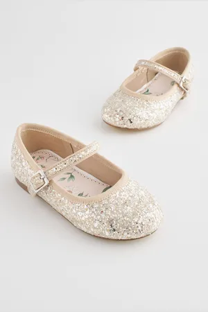 Next Girls Ivory Glitter Standard Fit (F) Bridesmaid Occasion Mary Jane Shoes