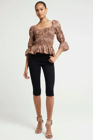 River Island Leopard Print Shirred Top AU 12