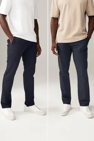 Next Mens Navy Slim Stretch Chino Trousers 2 Pack