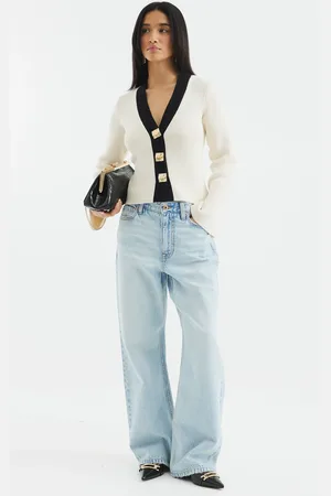 River Island Cream Petite Asymmetric Tipped Cardigan L