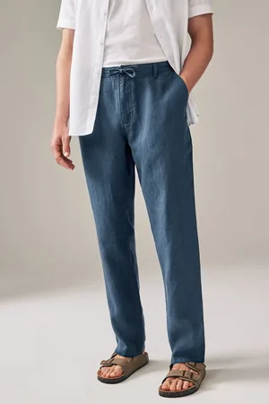 Next Mens Navy 100% Linen Drawstring Trousers