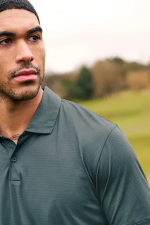 Next Mens Slate Active Textured Golf Polo Shirt