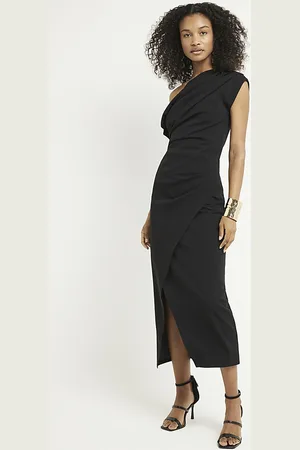 River Island Drape Asym Wrap Midi Dress AU 10