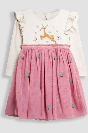 JoJo Maman Bébé Girls Reindeer Appliqué Tulle Party Dress