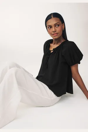 Next Womens Short Sleeve Tie Neck Bardot Blouse