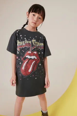 The Rolling Stones Girls Charcoal Rolling Stones 100% Cotton T-Shirt Dress (3-16yrs)