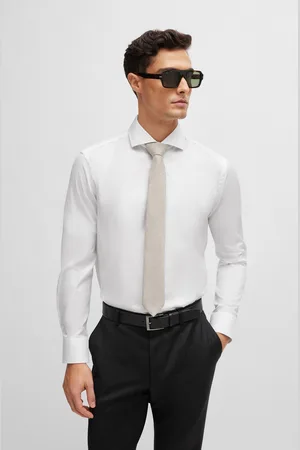 HUGO BOSS Mens Jacquard Tie In Cotton And Linen