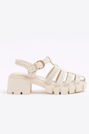 River Island Cream Girls Raffia Heeled Sandals AU 2 (EU 34.5)