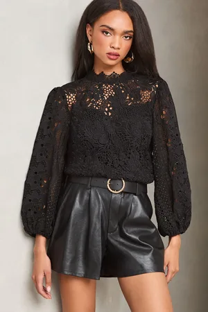 Lipsy London Womens Lace High Neck Blouson Blouse