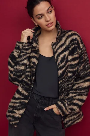 Next Womens Neutral Borg Zebra Print Fleece Shacket