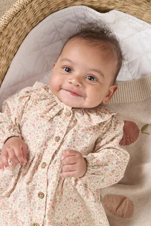 Mamas & Papas Girls 100% Cotton Floral Cord Dress With Tights