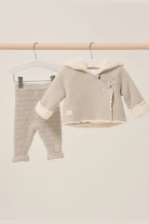 Rock-a-bye Baby Boutique True Knit Cardigan with Sherpa Lining and Double Knit Trousers Outfit Set