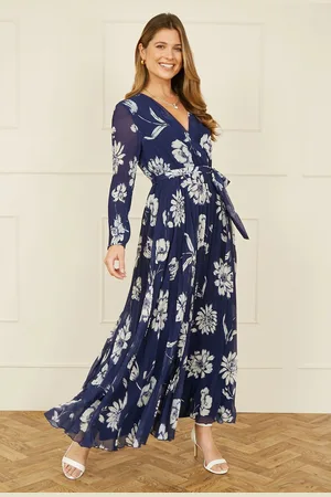 Yumi Floral Print Pleated Wrap Long Sleeve Dress AU 12