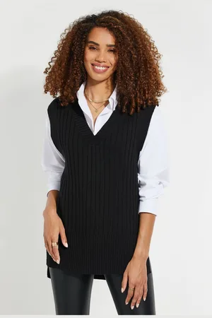 Threadbare Womens Curve V-Neck Ribbed Knitted Sweater Vest