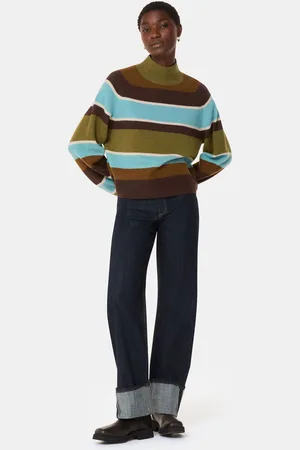 Whistles Womens Wool Stripe Funnel Neck Knit Jumper