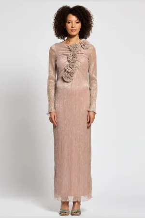 DASKA Capella Maxi Dress With Long Sleeves And 3D Flower Details S