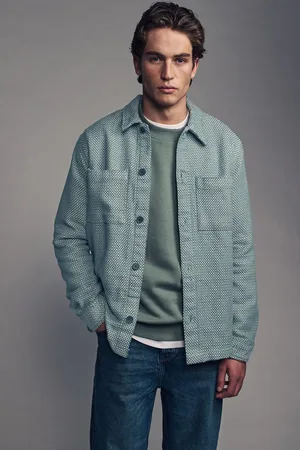 Next Mens Sage Twin Pocket Texture 100% Cotton Shacket