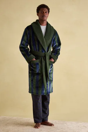 Joules Mens Montague & Navy Stripe Fleece Lined Dressing Gown