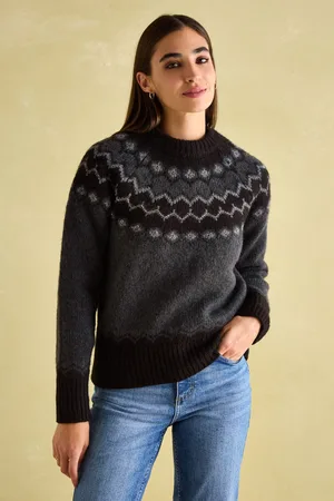 Joules Womens Victoria Charcoal Fairisle Pattern Jumper