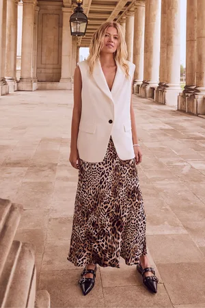 mint&berry Womens Animal Print Satin Slip Maxi Skirt