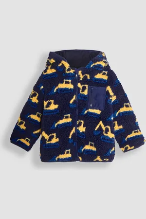 JoJo Maman Bébé Boys Navy Digger Zip Up Lined Teddy Fleece