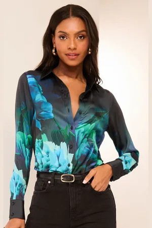 Lipsy London Womens Printed Long Sleeve Satin Shirt