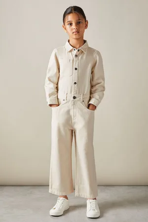 Reiss Girls Ecru Aubrey 4-9 yrs Denim Wide Leg Jumpsuit