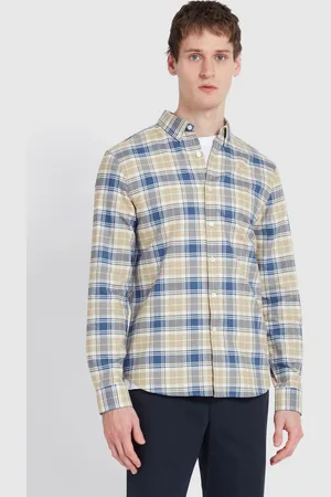 Farah Brewer Check Long Sleeve 100% Cotton Shirt in Hazelnut L