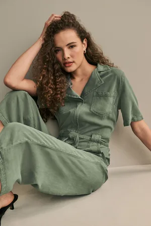 Next Womens Khaki TENCEL Wide Leg Jumpsuit