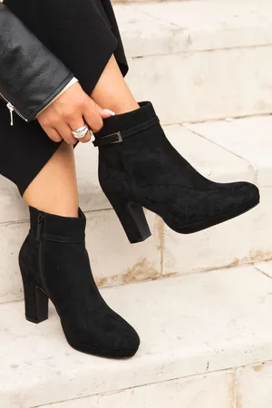 Linzi Black Stefani Heeled Ankle Boots With Buckle Detail AU 8 (EU 39)
