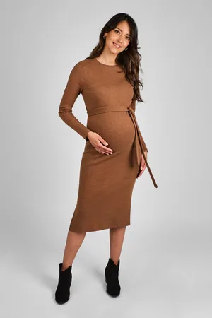 JoJo Maman Bébé Womens Toffee Ribbed Jersey Maternity Dress
