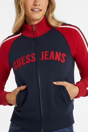 Guess Womens Navy/Red Varsity Logo Zip-Up Sweatshirt
